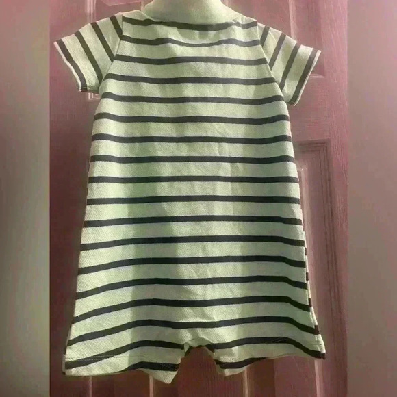 Carters NWT green with blue & white striped romper has snaps and collar 18 mths - Picture 7 of 11